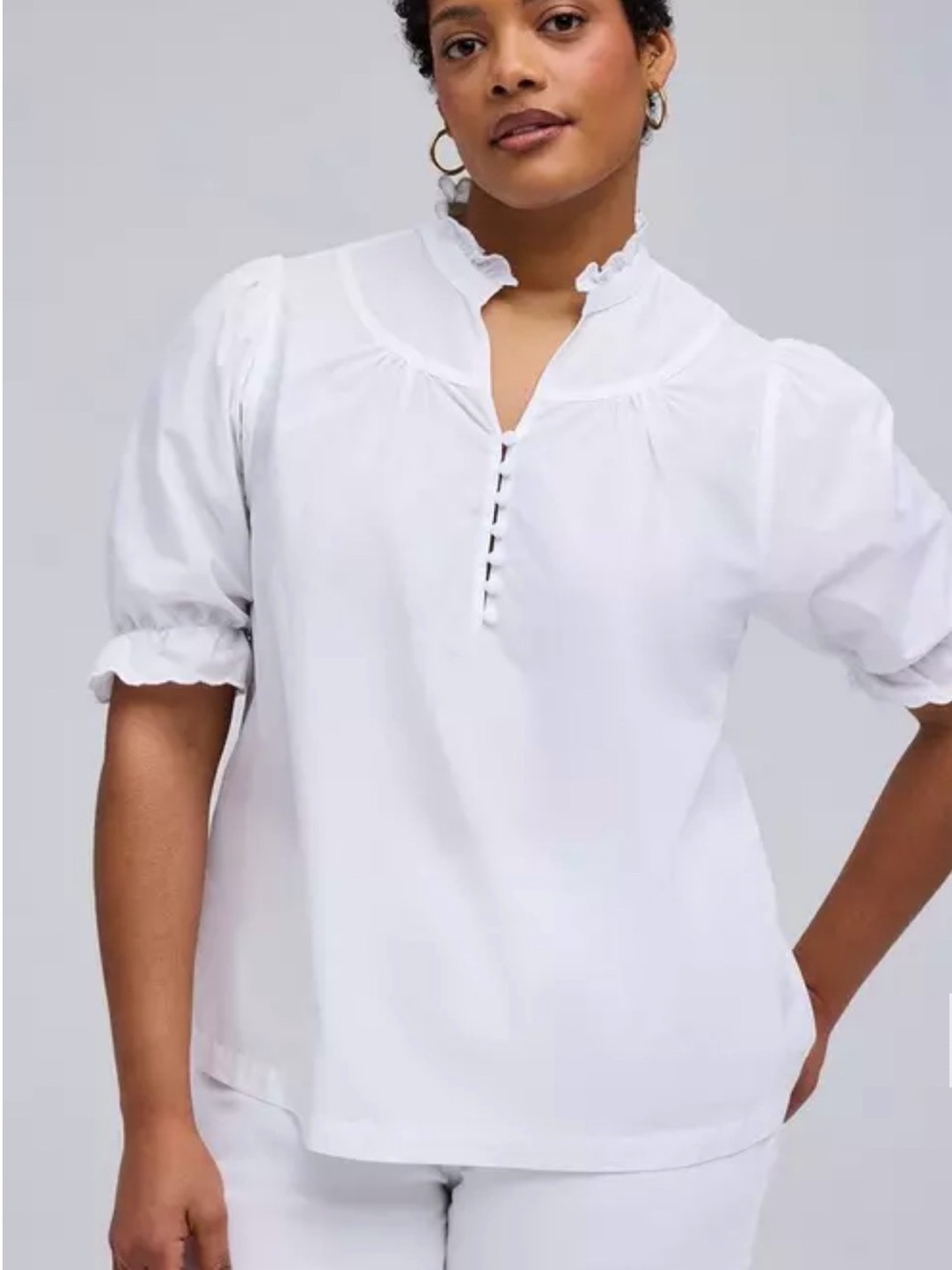 torrid White Ruffle Collar Puff Sleeve Blouse